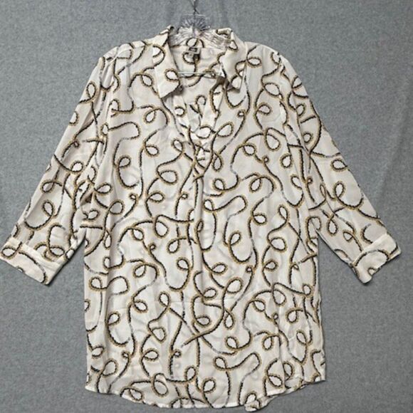 Anne Klein Womens Tunic Top Multicolor Chain Pattern 3/4 Sleeve High Low Size M - Picture 1 of 6